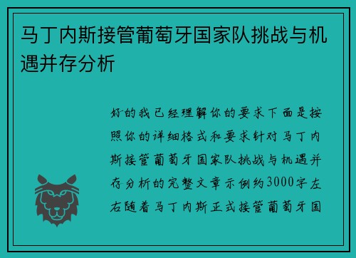 马丁内斯接管葡萄牙国家队挑战与机遇并存分析