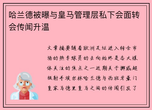 哈兰德被曝与皇马管理层私下会面转会传闻升温 哈兰德被曝与皇马管理层私下会面转会传闻升温